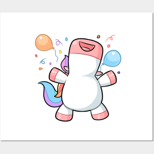 kawaii unicorn celebrating Posters and Art